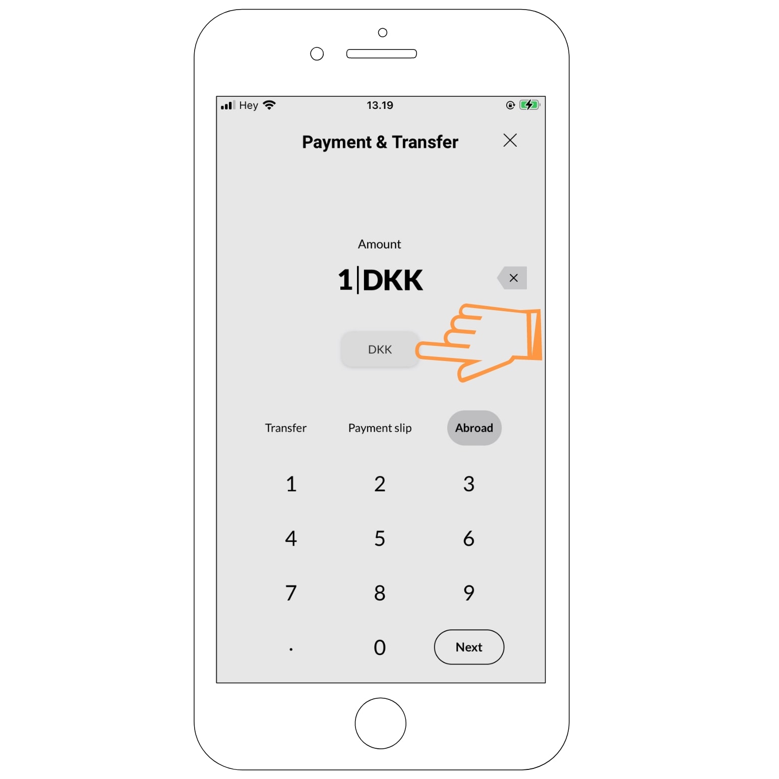 Foreign transfer choose amount and currency