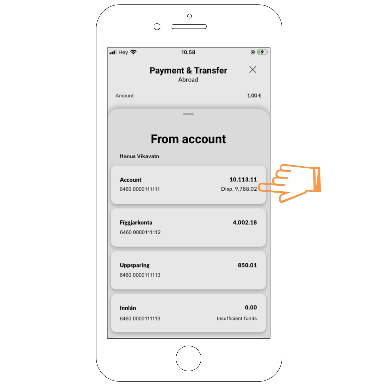 foreign transfer choose account